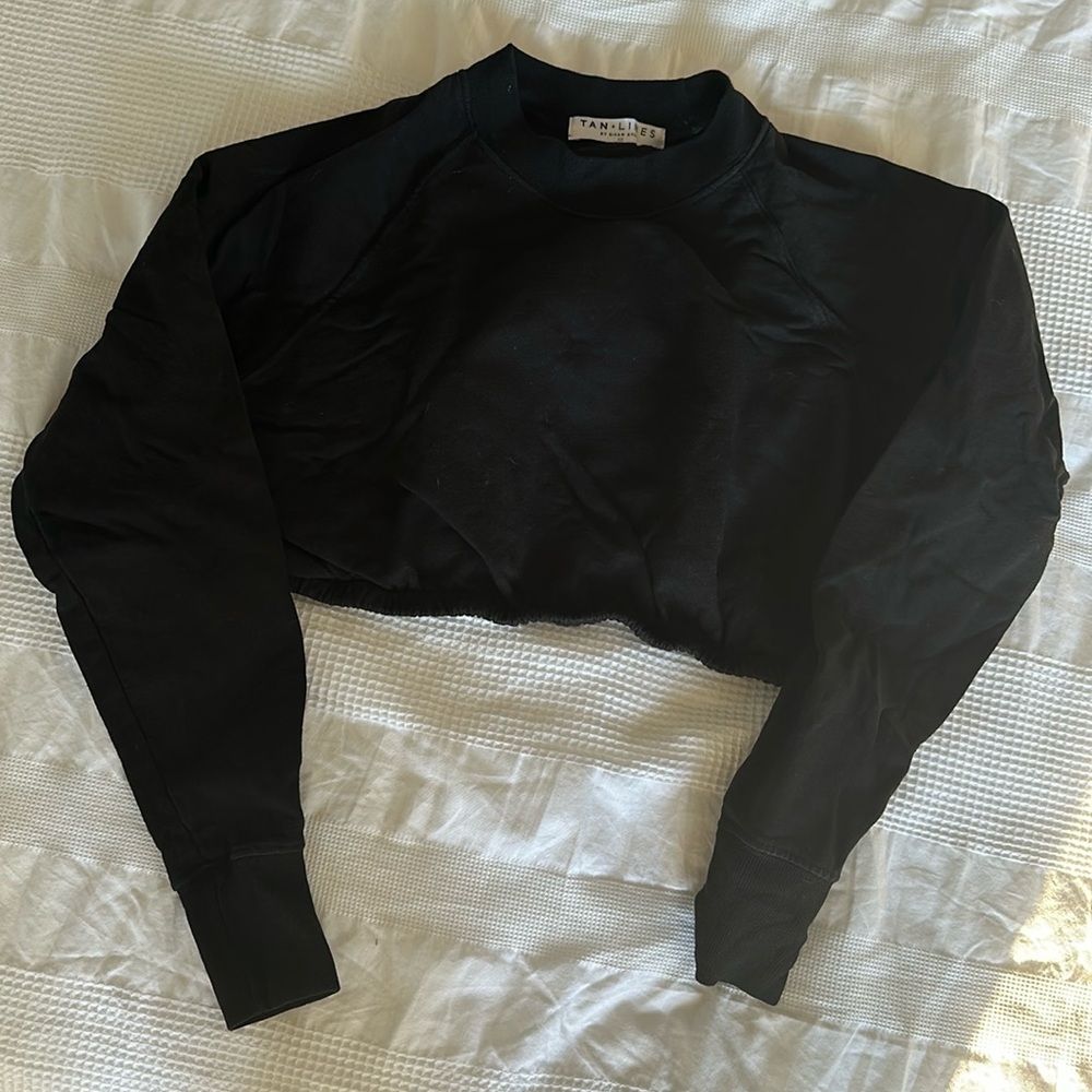 Tan + Lines cropped black sweatshirt